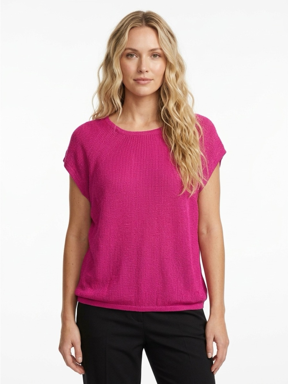 Maeve Dolman Sweater Ribbed Blouson Linen Blend Fuchsia Pink XL